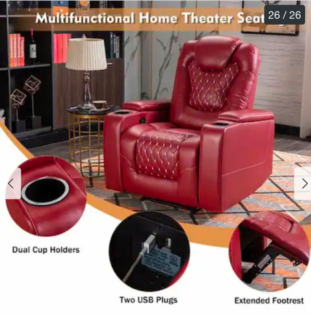 For Sale: 3 Home Theater Power Recliners (Red) in Chairs & Recliners in Annapolis Valley - Image 4