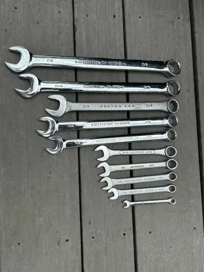 7/8, 13/16, 3/4, 11/16, 5/8, 9/16, 1/2, 7/16, 3/8, 1/4 inches