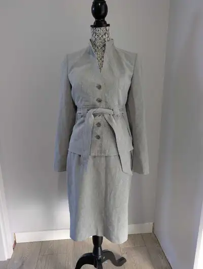 Vintage Womens Gray Linen Skirt Suit Size 6 , View more