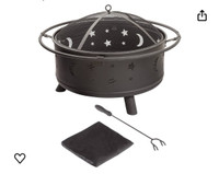 Pure Garden 50-106 30-Inch Round Star and Moon Firepit with Cove