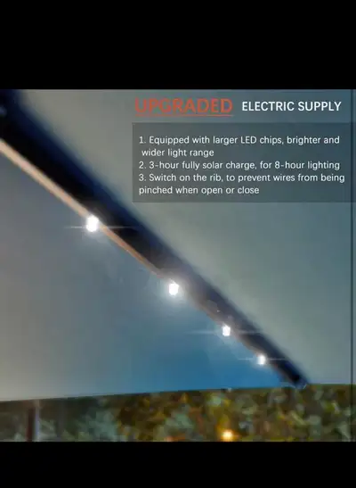 RED 9FT Solar LED UmbrellaSolar Powered Table Umbrella, Fade-res, View more