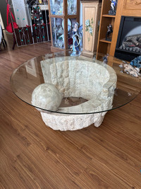 Limestone and glass coffee table 