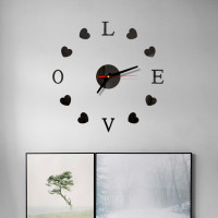 Love Clock Mirror Acrylic Home Decor Diy Simple Design Frameless