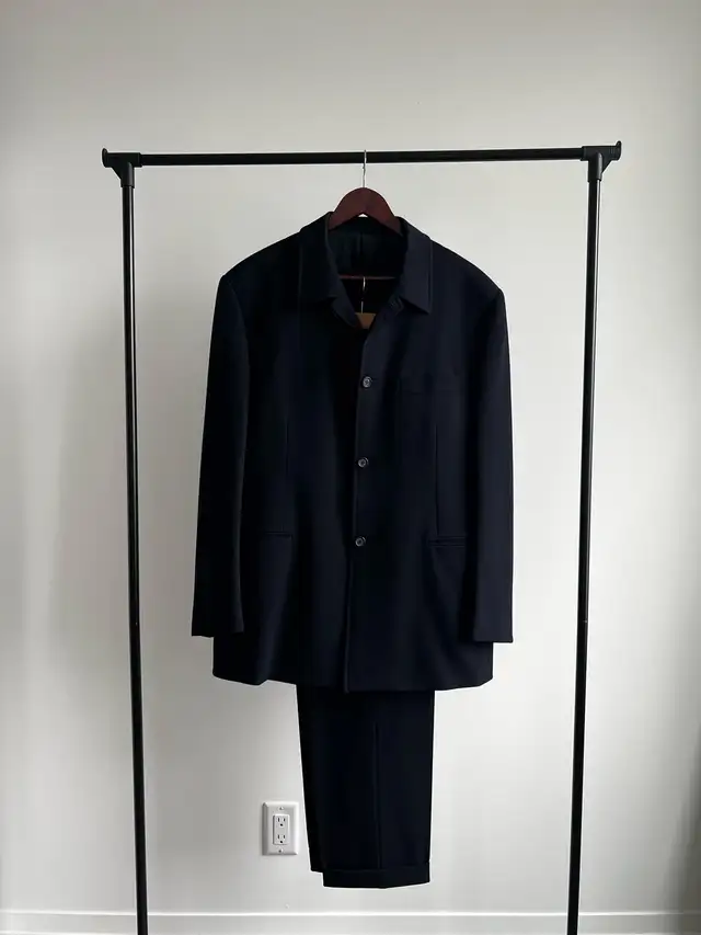 Prada Men’s Navy Wool Rubber Blend Suit Set Jacket & Trousers 