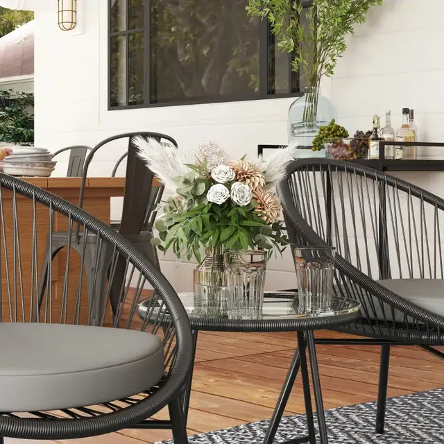  3 Piece Wicker Patio Furniture Set with Soft Seat Cushions, Tem in Patio & Garden Furniture in Markham / York Region - Image 10