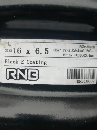 Set of 4 Steel Rims. Black E-coating. Rim width 6.5”, Bolt pattern 5X108. Center bore 63.4 mm. Used...