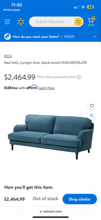 IKEA Sofa, 3 person Blue Sofa