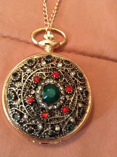 Beautiful Gem Pocket Watch For Sale Rose Gold Color Asking $60 Please e-mail If Interested Thanks Fo...
