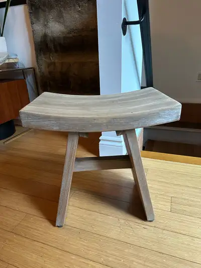 VINTAGE BOHO CHIC ASIAN TEAK WOOD BENCH SEAT /SIDE TABLE, View more