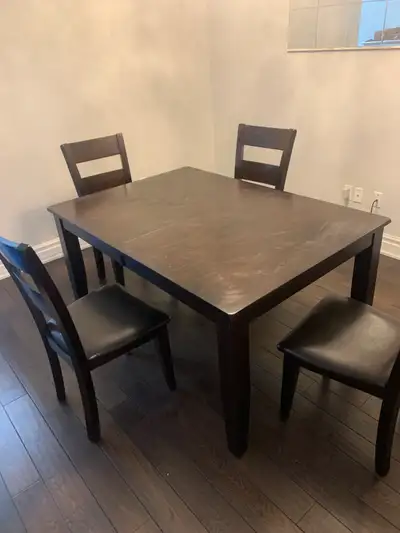 extendable dinning table + leather 4 chairs (retail price 890$), View more