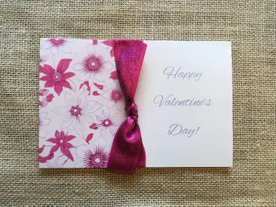 Valentine's Day Card Magenta Ribbon & Flower Pattern One or More, View more