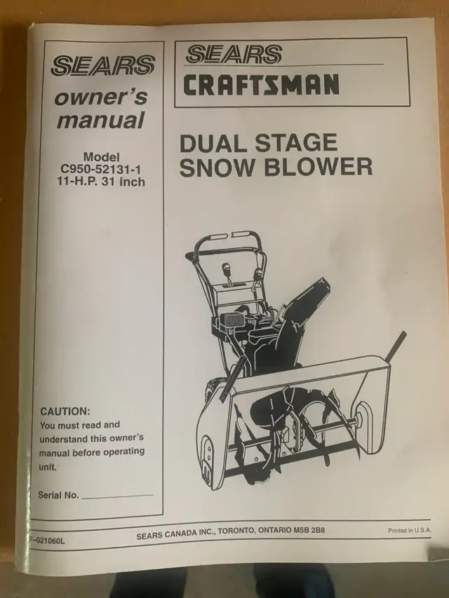 31" Craftsman II Snowblower for sale