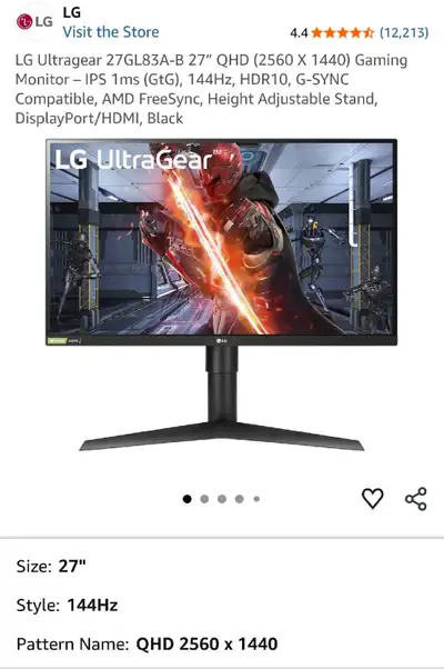LG 27" Ultra gear QHD 144Hz  monitor in mint condition!, View more