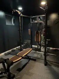 Marcy’s home gym Smith machine with plates