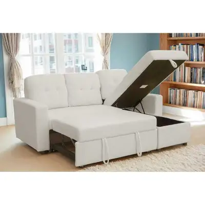 White Pull Out Sectional Sofa / Bed, View more