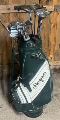 Vintage Leather Ben Hogan Golf Bag & Various Right Handed Clubs