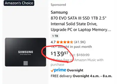 1TB Samsung EVO 2.5" SSD with enclosure, View more