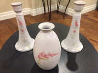 Pottery vase and candlesticks set