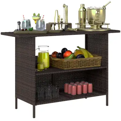 Outsunny Wicker Outdoor Bar Table with 2 Shelves, View more