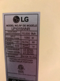 LG Portable Air Conditioner 10,000 BTU in good condition $240