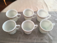 6 Pyrex Vintage Corning Mugs with Brown Trim, 8 oz.