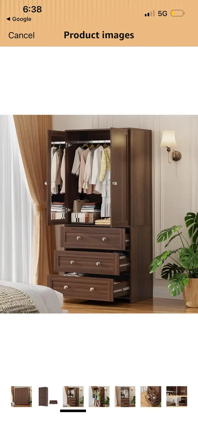 New Wooden Wardrobe Armoire with 3 Drawers in Dressers & Wardrobes in Mississauga / Peel Region - Image 3