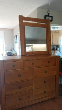 Solid Oak Dresser & Matching Mirror