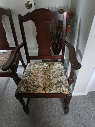 1 captains chair 5 armless chair Refinished, new seat filling, upholstered seats. Estimated over 100...