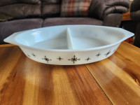 ANTIQUE-VINTAGE PYREX milk glass (black atomic star compass)