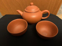 set of purple clay tea pot