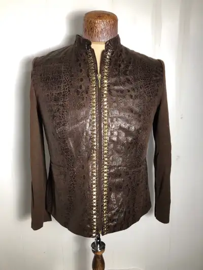 Women’s Brown Faux Leather Gold Studded Blazer. Size Small, View more