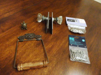 Vintage Cut Glass Knob +Plate Door Hardware + Shower Drape Hooks