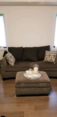 Grey love seat and ottoman. Gently used.