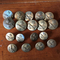 Vintage Brass Uniform Buttons - crown above a flying eagle