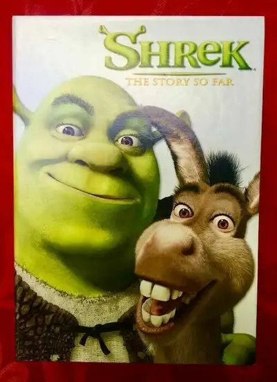 Shrek items: DVDs, movie poster, trading cards