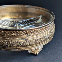 Antique Ornate Brass Divided Trinket Dish. Candy Dish. 6.8" dia