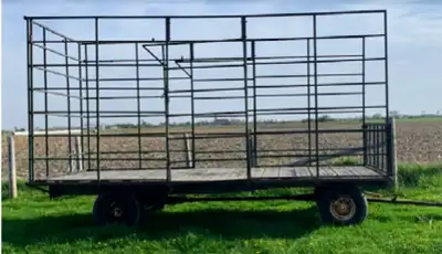 8'x16', steel sided, solid wooden floor, single reach running gear, decent tires, 6 stud tires, rear...