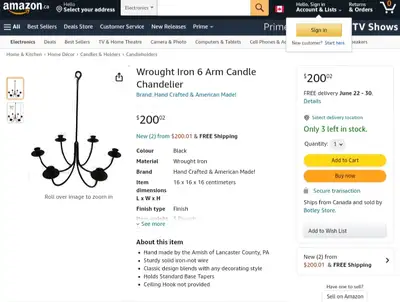 Vintage 6 arm rod iron candle chandelier, View more