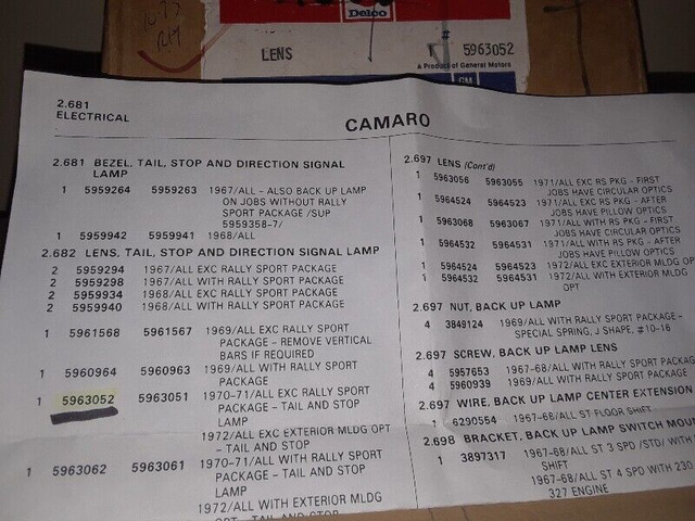 1970 Camaro RT rear tail/stop lamp NOS lens 5963052 in Auto Body Parts in City of Toronto - Image 2