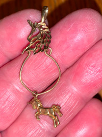 2Vintage 10K Gold Unicorns 1  Pendant with Charm Ring & 1  Charm