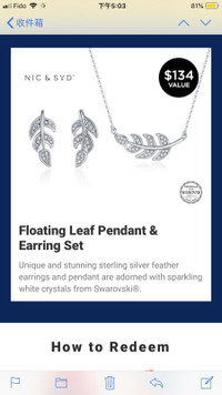 Swarovski Floating Leaf Pendant and Earring Set$50