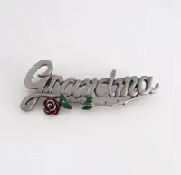 Grandma Brooch Pin with Enameled Rose Pewter Tone