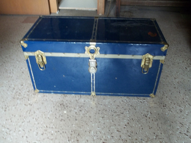 Vintage Blue Metal Chest with tray in Arts & Collectibles in Hamilton
