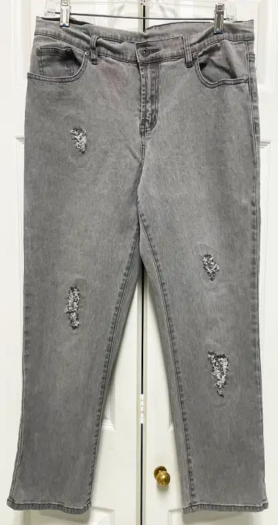 Stud-Embellished Grey Denim Jean by DG2 (Diane Gilman), size 8, View more