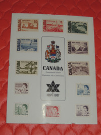 Souvenir Centennial issue card of twelve Canadian stamps