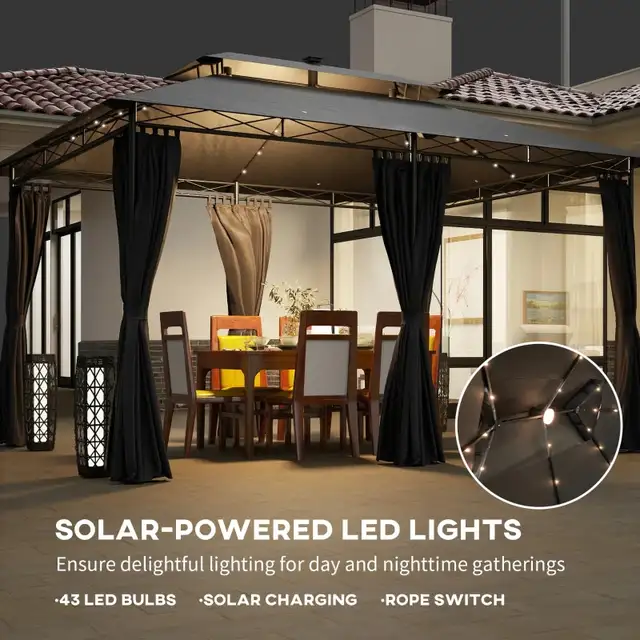 10' x 13' Outdoor Gazebo with Curtains and Solar-Powered LED Lig in Patio & Garden Furniture in Markham / York Region - Image 5