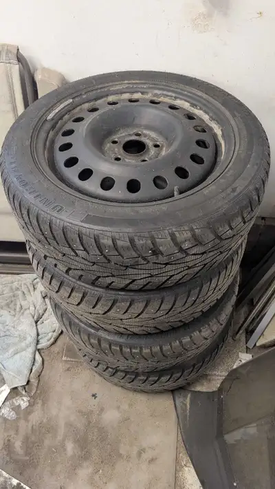 17 Inch steel rim 5x112 bolt pattern in good condition kept in garage tires are Uniroyal tiger paw i...