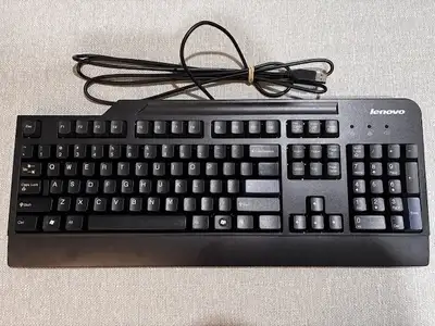 IBM Lenovo brand wired USB keyboard, black/blue, View more
