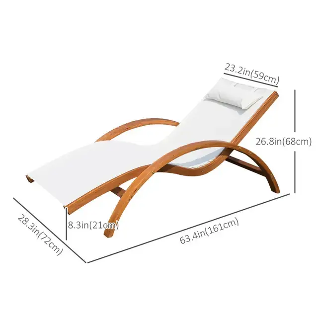 Outdoor Wood Sling Chaise Lounge Reclining Garden Mesh Lounger P in Patio & Garden Furniture in Markham / York Region - Image 3