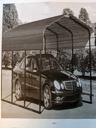 10' x 15' x 7' shelter. Solid metal roof. Never fully assembled. Brand new. Some parts still in box.